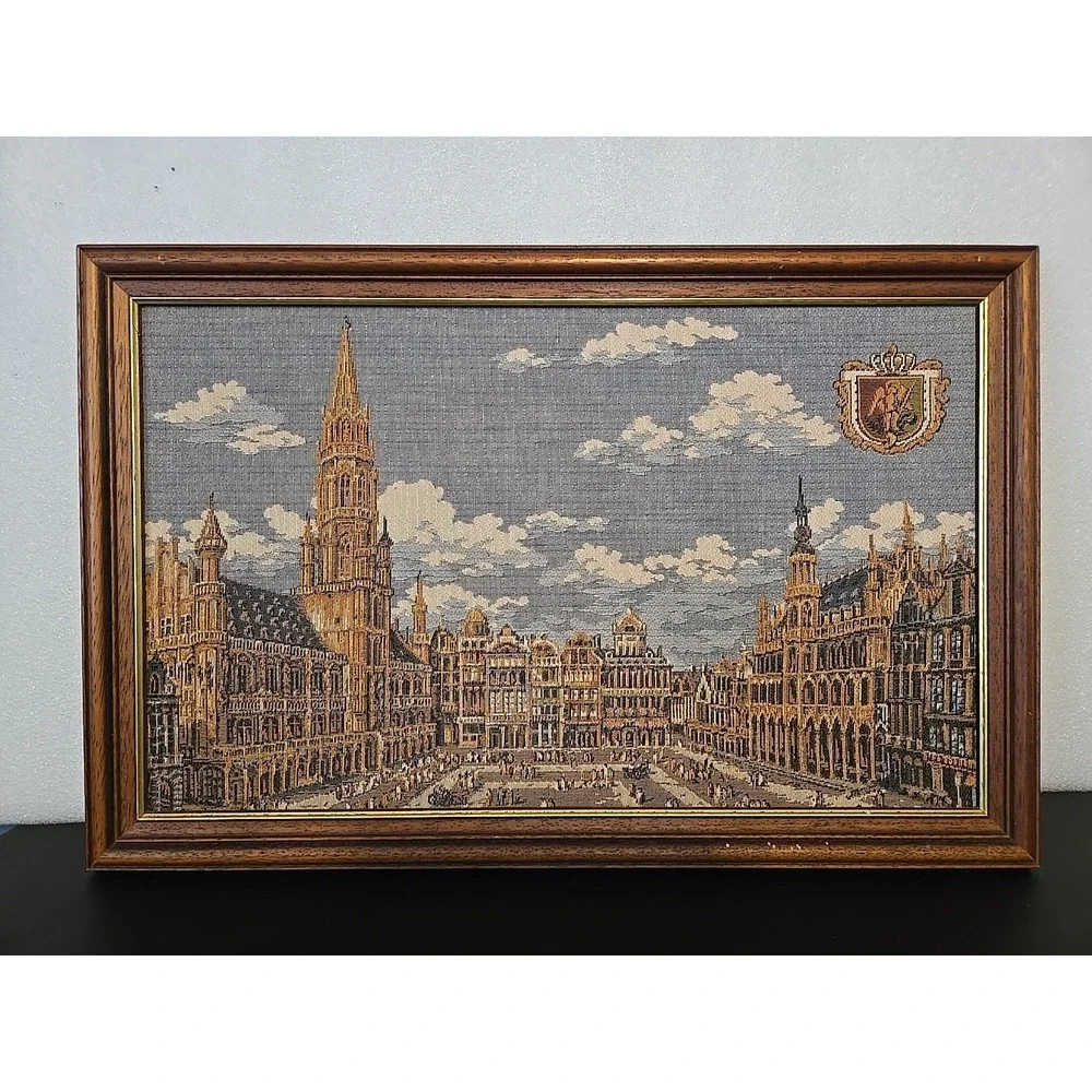 Grand Place in Brussels Framed Belgian Tapestry 20.5